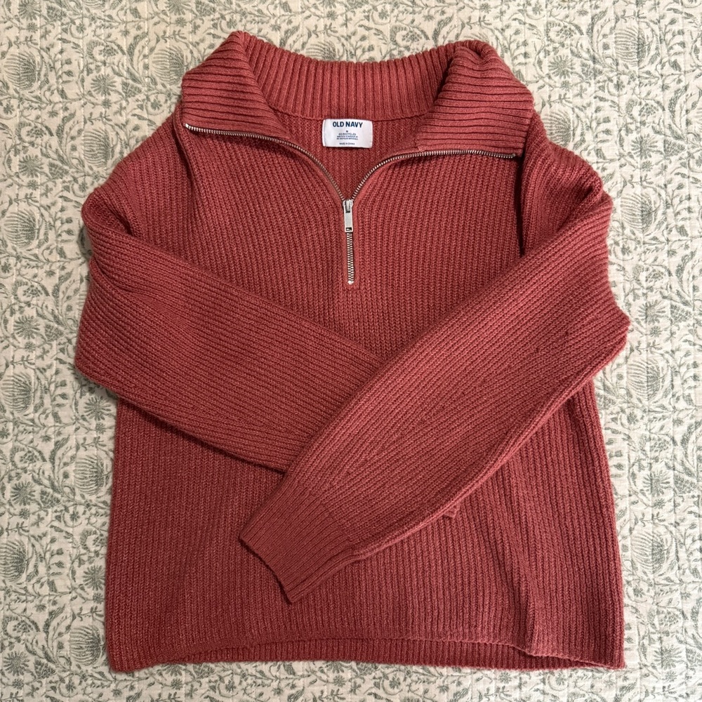 Old Navy Red Pink Knit Quarter-Zip Pullover